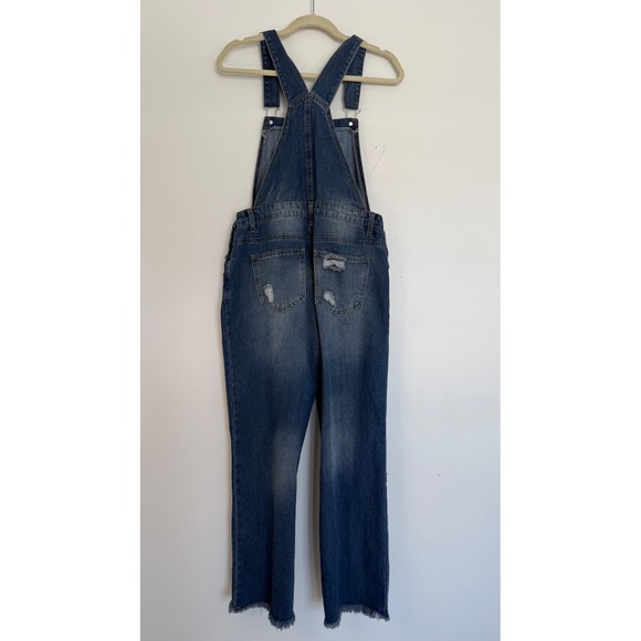 Dark Blue Distressed Denim Women’s Overalls - Picture 10 of 14